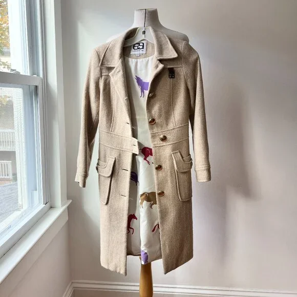 Vintage tan herringbone wool coat size xs - Picture 3 of 12